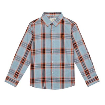 Boys' blue and orange checked print shirt